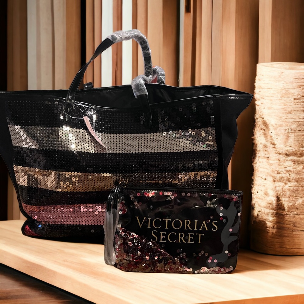 NEW Victorias Secret Sequined Tote & Wristlet